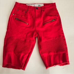 LRG Lifted Research Group Red Moto Biker Shorts True Straight Size 28 Men Cutoff
